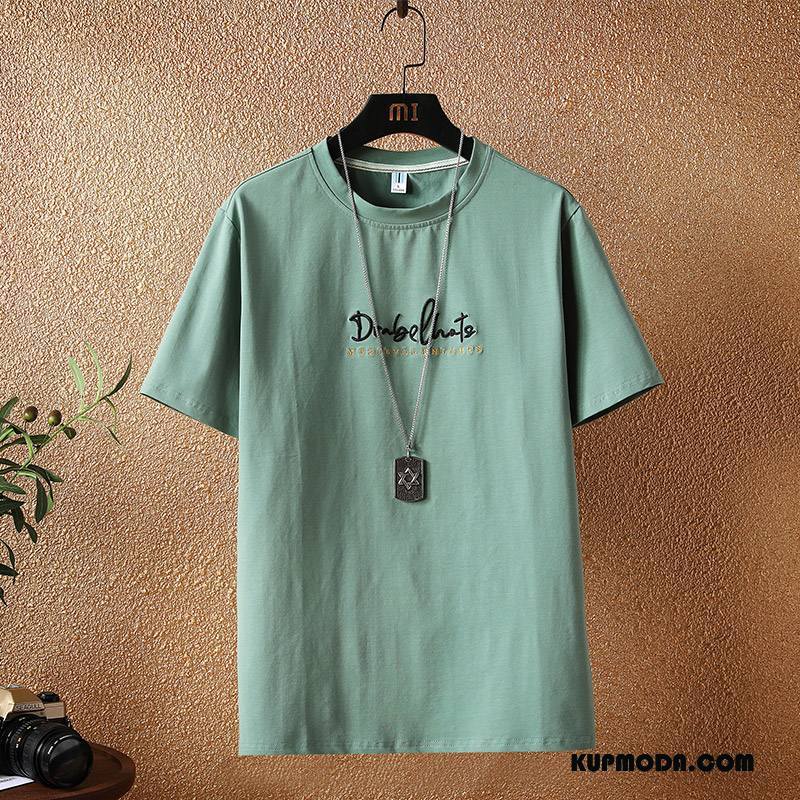 Koszulki Męskie Lato Szerokie T-shirt Bawełna Półrękaw Oddychające Czysta Zielony
