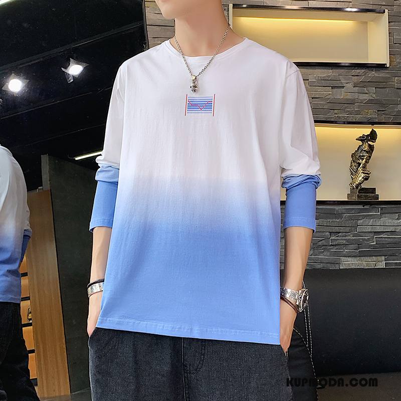 Koszulki Męskie T-shirt Z Długim Rękawem Męska Bluzy Z Kapturem Modna Marka Jesień Tendencja Niebieski