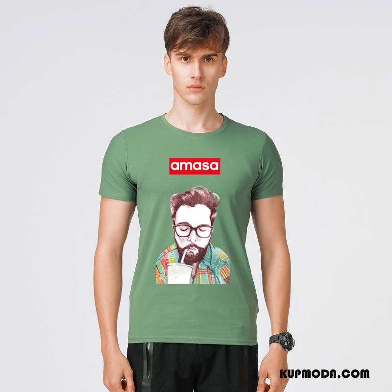Koszulki Męskie Tendencja Krótki Rękaw Lato Nowy Moda Rękawy Zielony