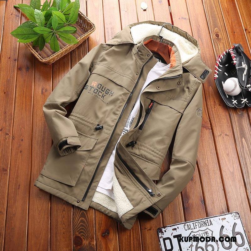 Kurtki Męskie Casual Prochowiec Zima Outdoor Plus Kaszmir Dla Grubych Khaki