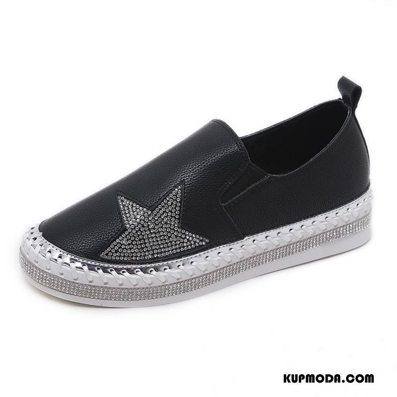 Mokasyny Damskie Buty Damska Slip On Rhinestone Wiosna 2018 Biały Czarny