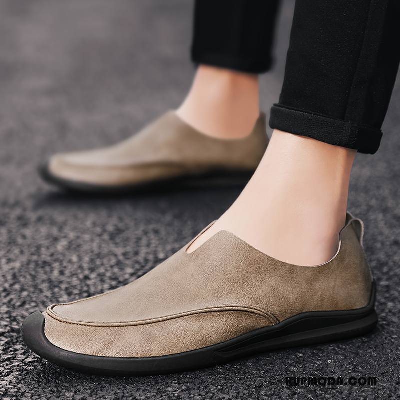 Mokasyny Męskie Casual Dla Kierowców Skóra Buty Slip On Prawdziwa Skóra Khaki Biały