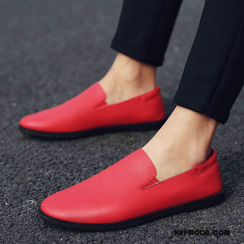 Mokasyny Męskie Casual Loafers Student Męska Buty Moda Czerwony