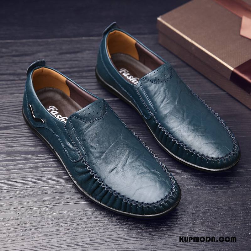 Mokasyny Męskie Loafers Męska Niskie Buty Żeglarskie Casual Slip On Niebieski