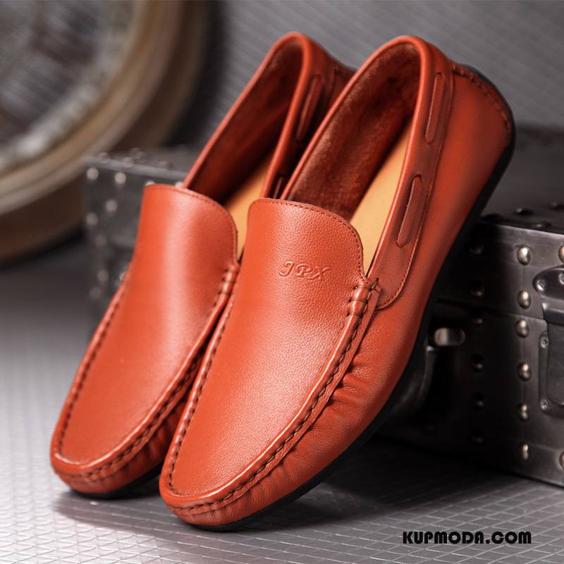 Mokasyny Męskie Loafers Slip On Buty Żeglarskie Biznes Męska Płaskie Oranż