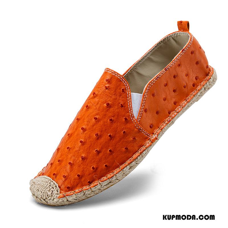 Mokasyny Męskie Oddychające Męska Płaskie Buty Prawdziwa Skóra Słoma Slip On Oranż