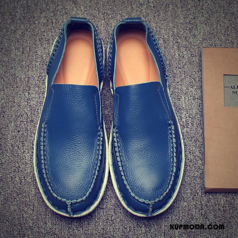 Mokasyny Męskie Slip On Buty Skórzane Buty Prawdziwa Skóra Loafers Buty Na Deskorolke Niebieski