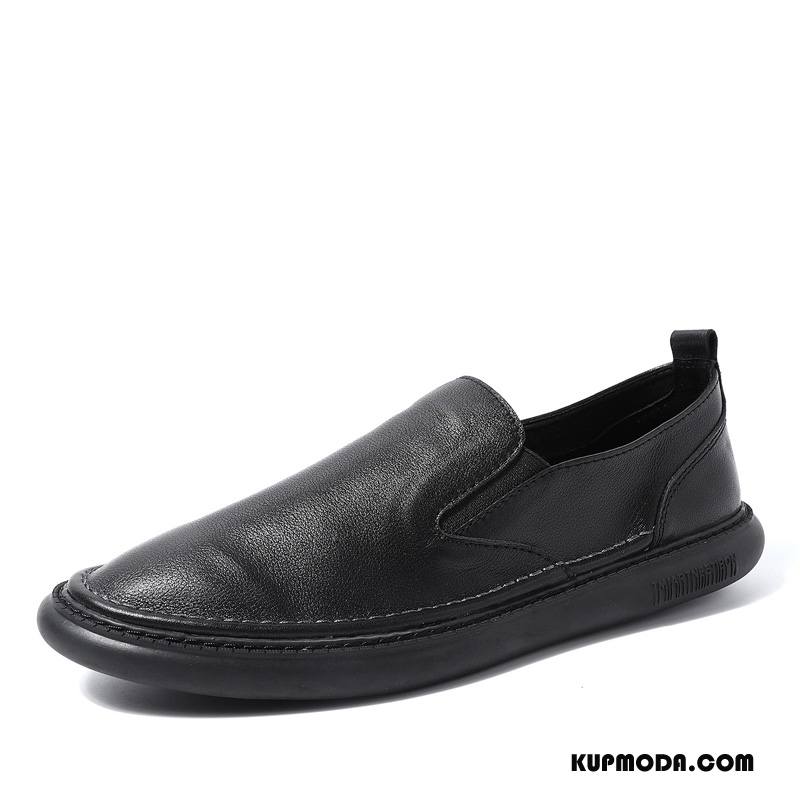 Półbuty Wizytowe Męskie Loafers Prawdziwa Skóra Męska Slip On Skórzane Buty Casual Czarny