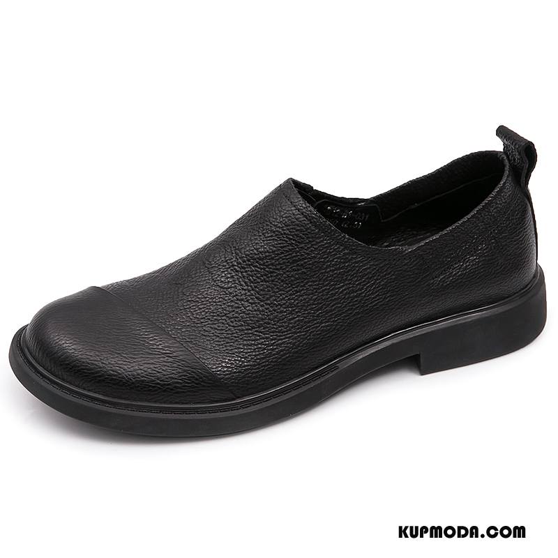 Półbuty Wizytowe Męskie Vintage Slip On Skóra Casual Wszystko Pasuje Skórzane Buty Czarny