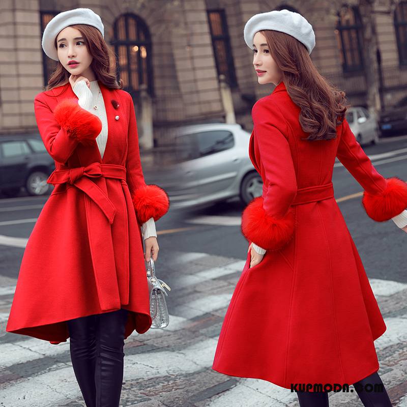Płaszcze Damskie Tendencja Moda Kieszenie Duże Eleganckie Cienkie Czysta Czerwony