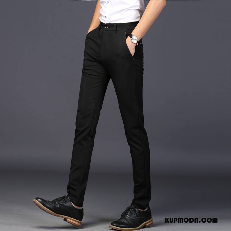 Spodnie Garniturowe Męskie Ołówkowe Spodnie Biznes Młodzież Slim Fit Męska Casualowe Spodnie Czarny