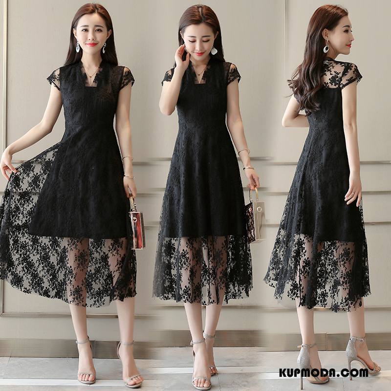 Sukienka Damskie Pullover Tendencja Eleganckie Krótki Rękaw 2018 Moda Czysta Czarny