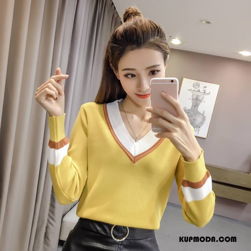 Swetry Damskie Sweter 2018 Bawełniane Slim Fit Ciepłe Pullover Żółty